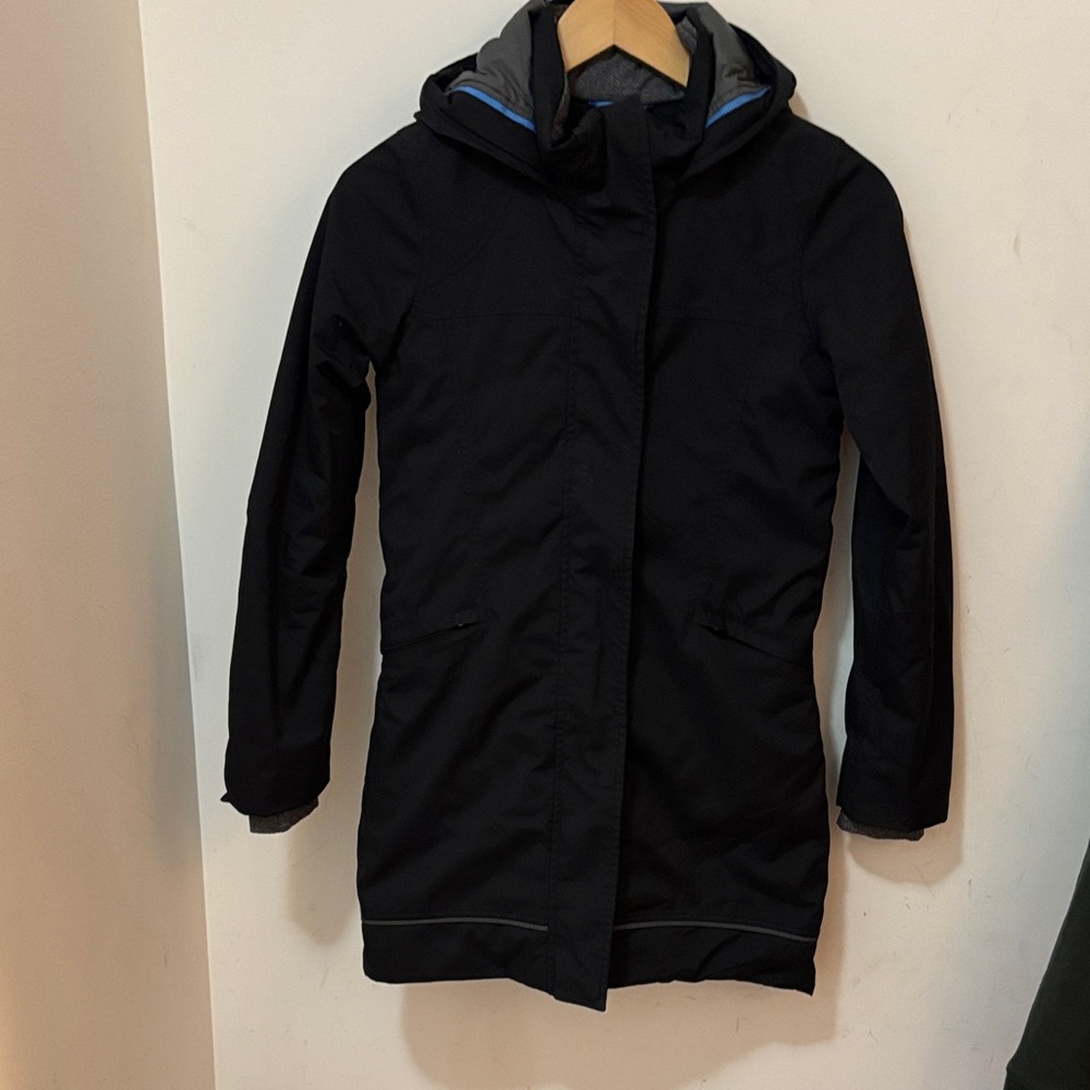 Black Hooded Jacket with Blue Accents